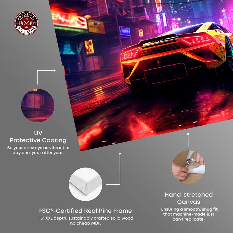 Notoriart City Night Drive Gallery Wrapped Car 1 Piece Canvas Wall Art