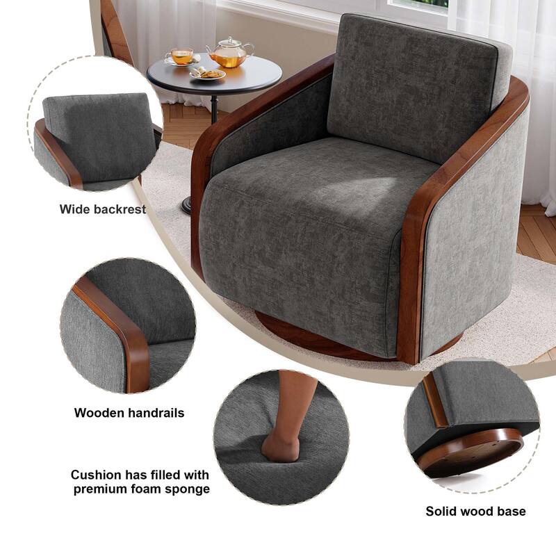 Chenille Modern 360°Swivel Barrel Chair Round Base