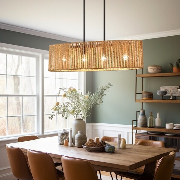 Lavery 4 Light Rattan Kitchen Island Chandelier with Black Hardware 36 W