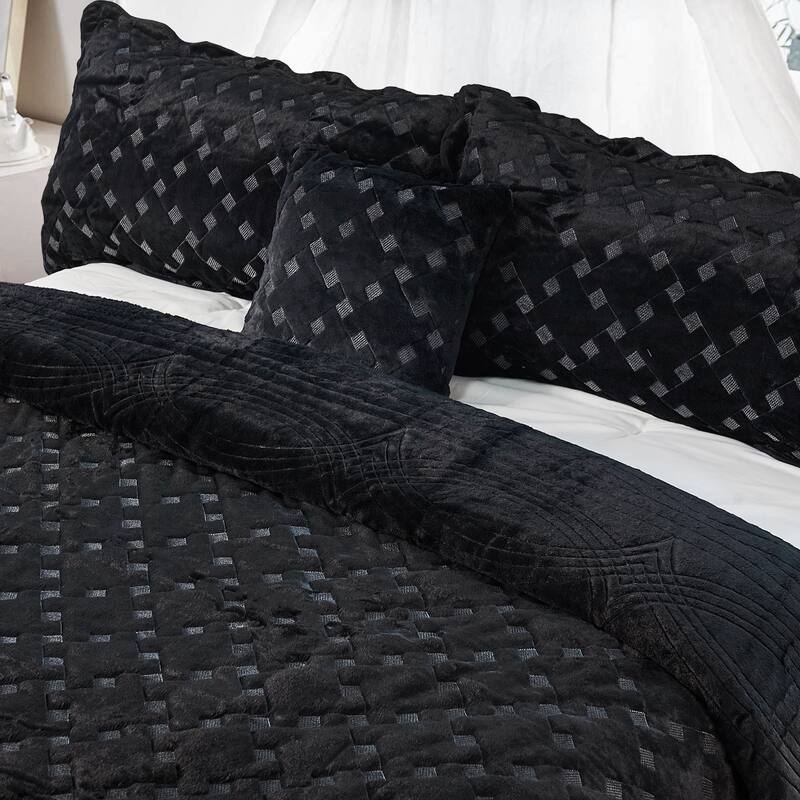 FauxFur Quilted Tatami 4-piece Bedspread Set