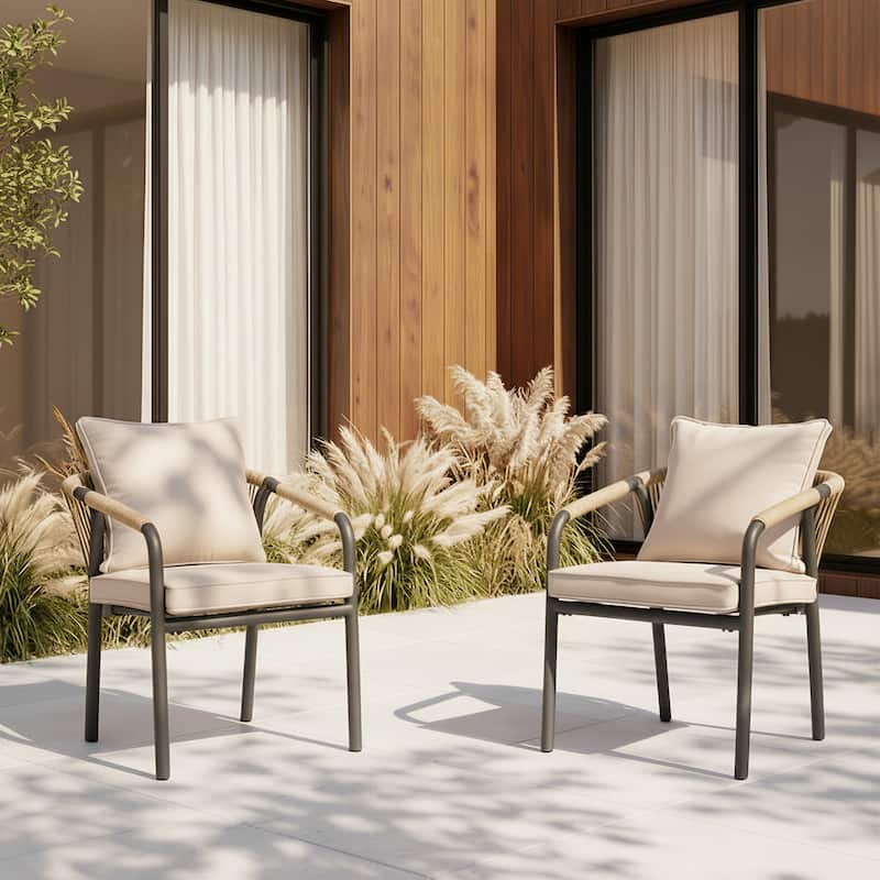 Outdoor Stackable Dining Chair Set of 2 or 4 with PE Wicker Back & Iron Frame - 2-Pieces