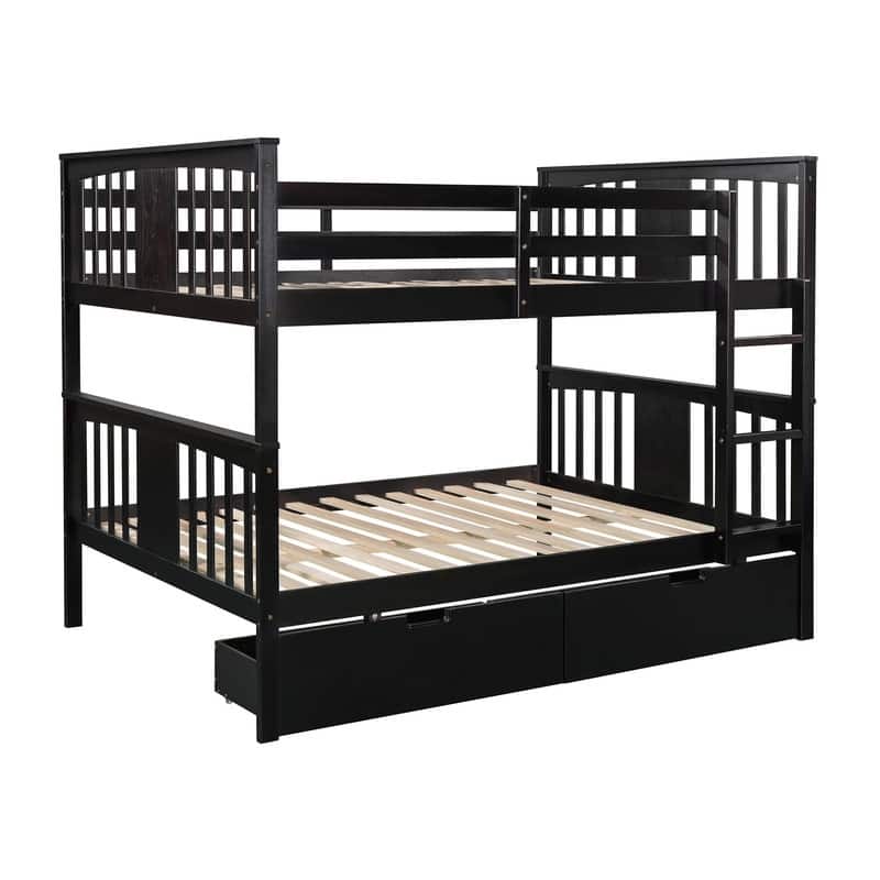 Full over Full Wood Bunk Bed with Drawers and Ladder