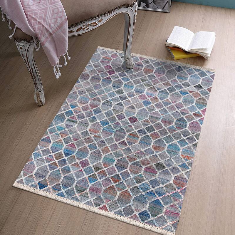 Sevita Hand-Woven Southwestern Jute-Blend Area Rug, White and Blue