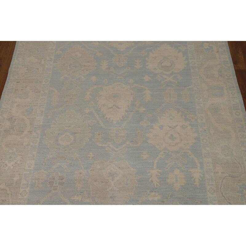 Vegetable Dye Blue Oushak Turkish Rug Handmade Bedroom Wool Carpet - 5'0"x 7'0"