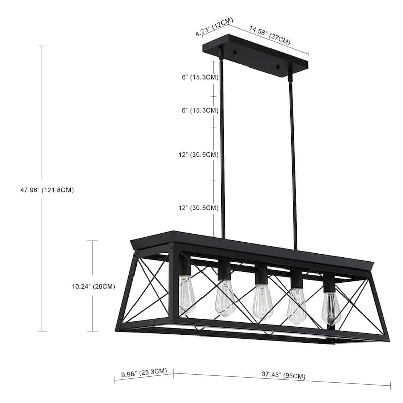 5 - Light Kitchen Island Linear Pendant Chandelier with Matte Black finish