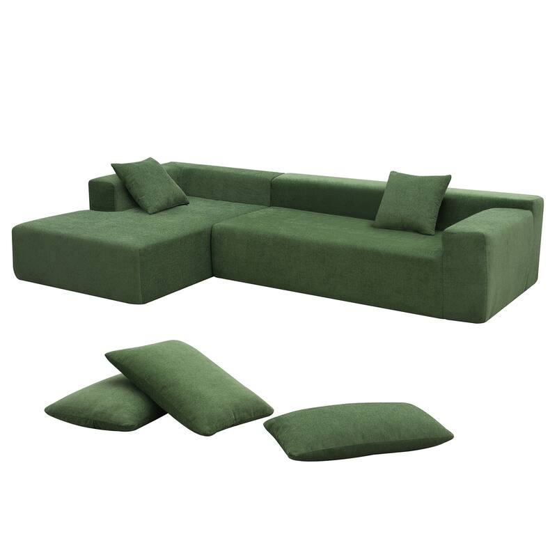 109*68" Modular Sofa Set, Green Chenille, 2 PC, L-Shape, No Assembly