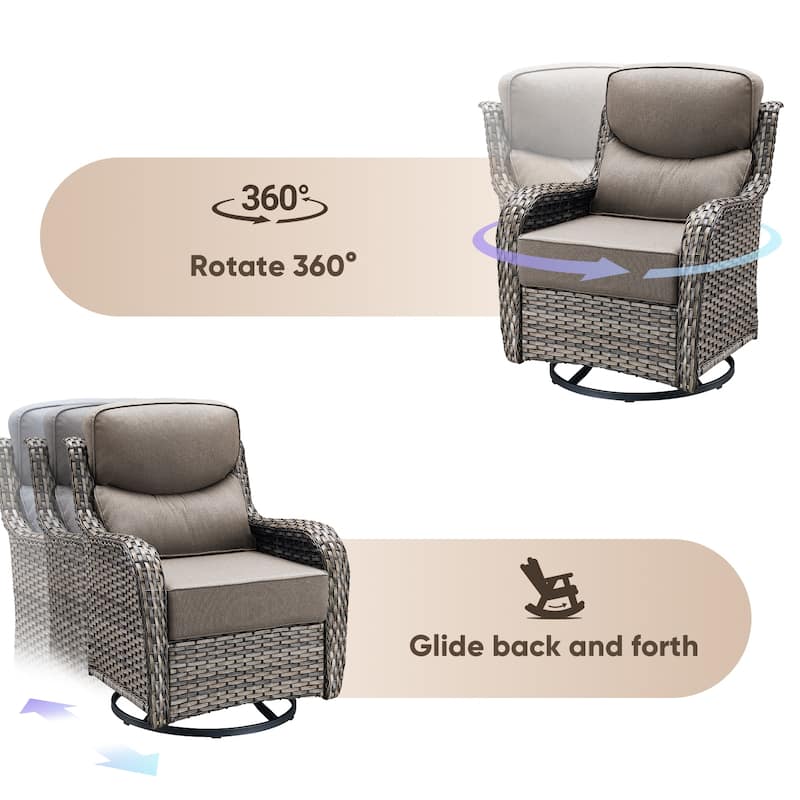 Outdoor Swivel Patio Wicker Chairs High Back Set of 2