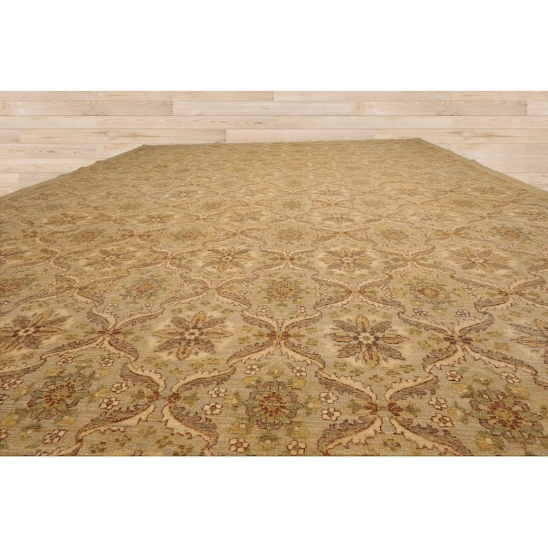 Hand Knotted Peshawar Tan,Gray Wool Traditional Oriental Area Rug - 10' 2'' x 13' 9''