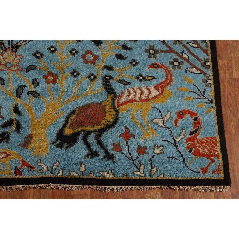 Animals Design Blue Ziegler Oriental Area Rug Hand-Knotted Wool Carpet - 7'10" X 10'0"