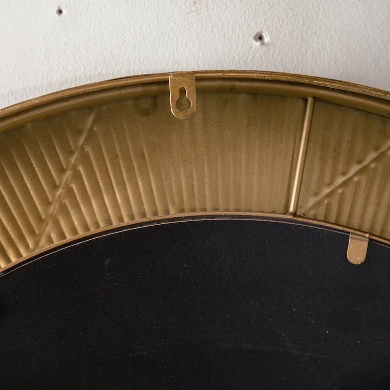 31.3" Gold Textured Round Wall Mirror - Iron Frame & MDF Back Decorative Mirror, Boho Accent Mirror - Natural Wood