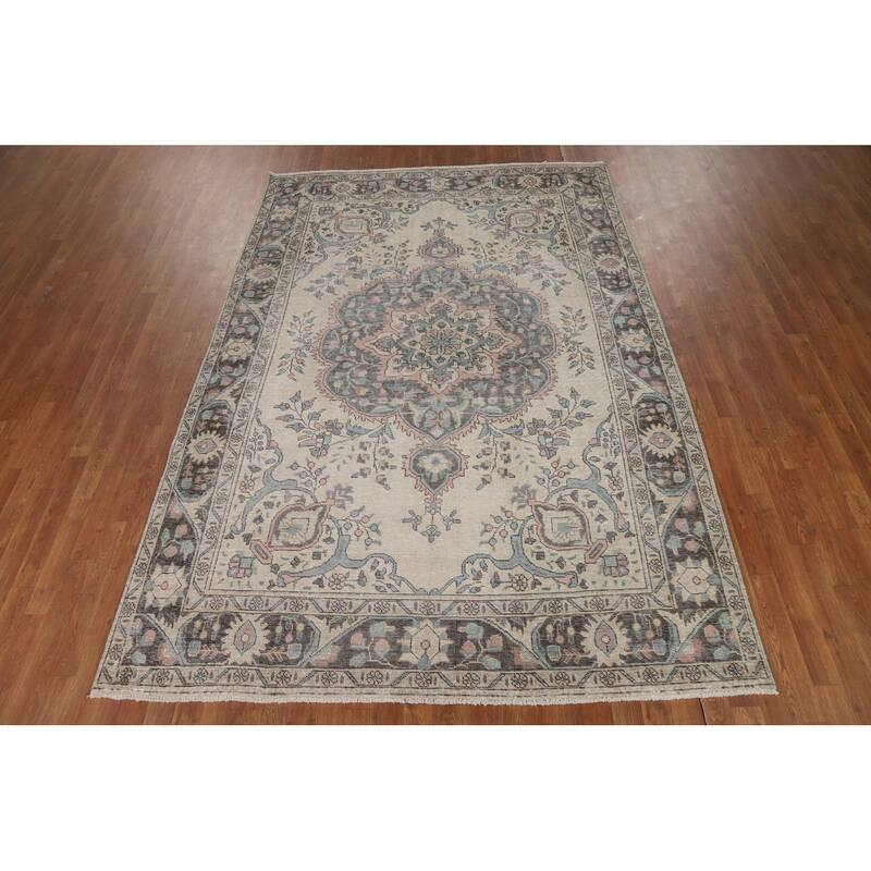 Floral Medallion Tabriz Persian Area Rug Handmade Wool Carpet - 6'7"x 9'8"