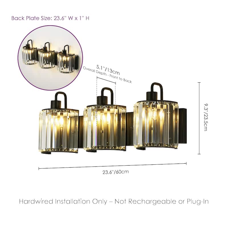 3-Light Modern Luxury Metal & Crystal Vanity Wall Light for Bathroom