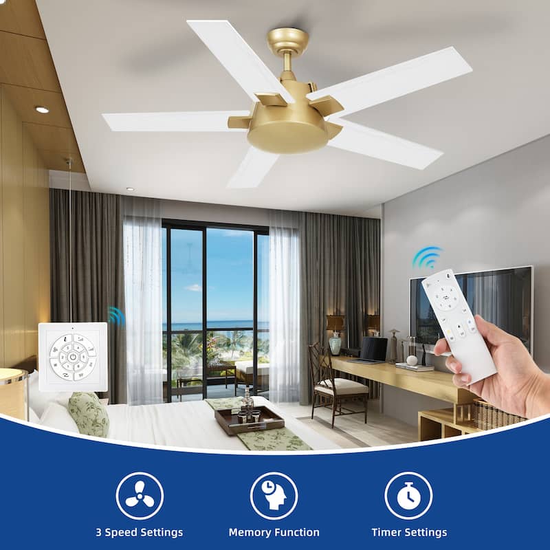 Moasis 52 Inch Modern Black Gold Ceiling Fan with Wall Switch & Remote