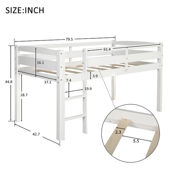 Moda Twin Wood Loft Bed Low Loft Beds for Kids with Ladder Bed