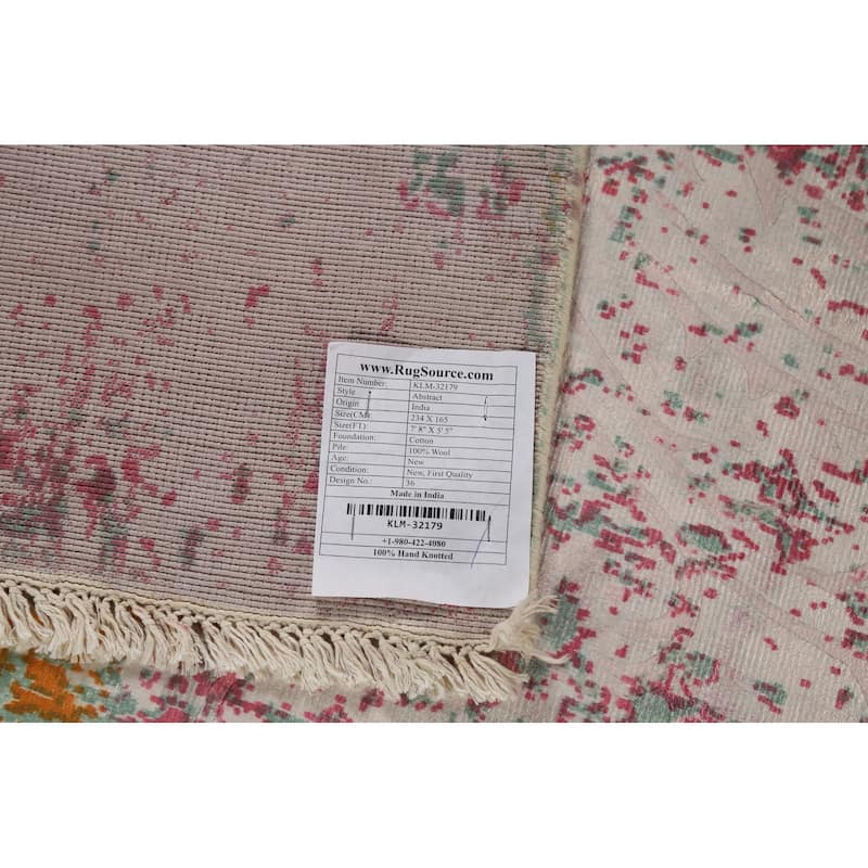 Contemporary Abstract Indian Area Rug Handmade Oriental Wool Carpet - 5'5"x 7'8"
