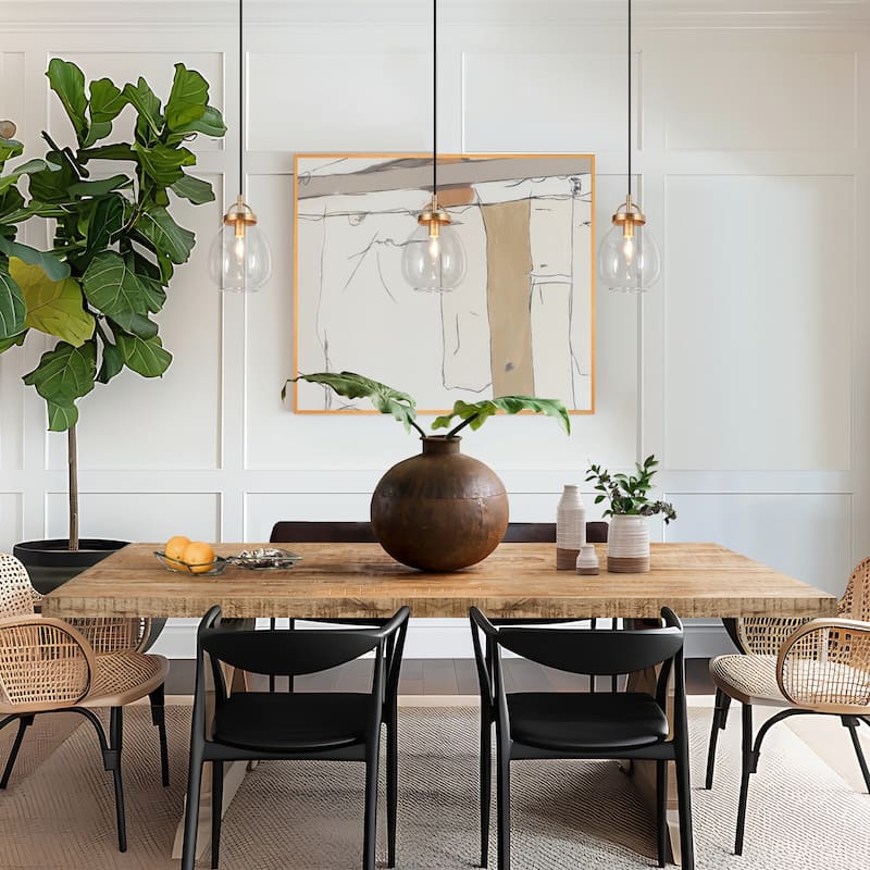 Modern 1-Light Gold Glass Pendant Light Dimmable Island Lighting for Dining Room - 6" D x 9" H