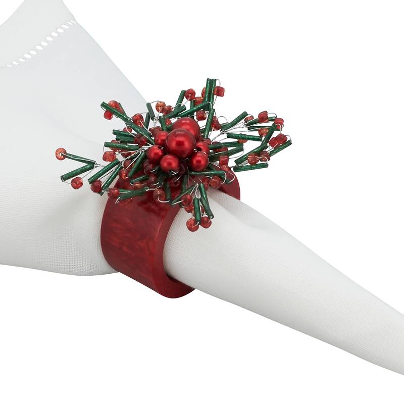 Festive Finery Beaded Napkin Ring (Set of 4) - Red