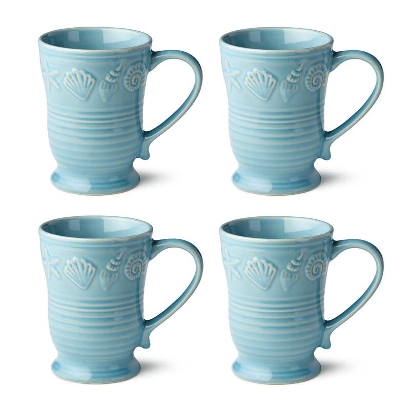 Certified International Coastline Blue 18 oz. Mugs, Set of 4