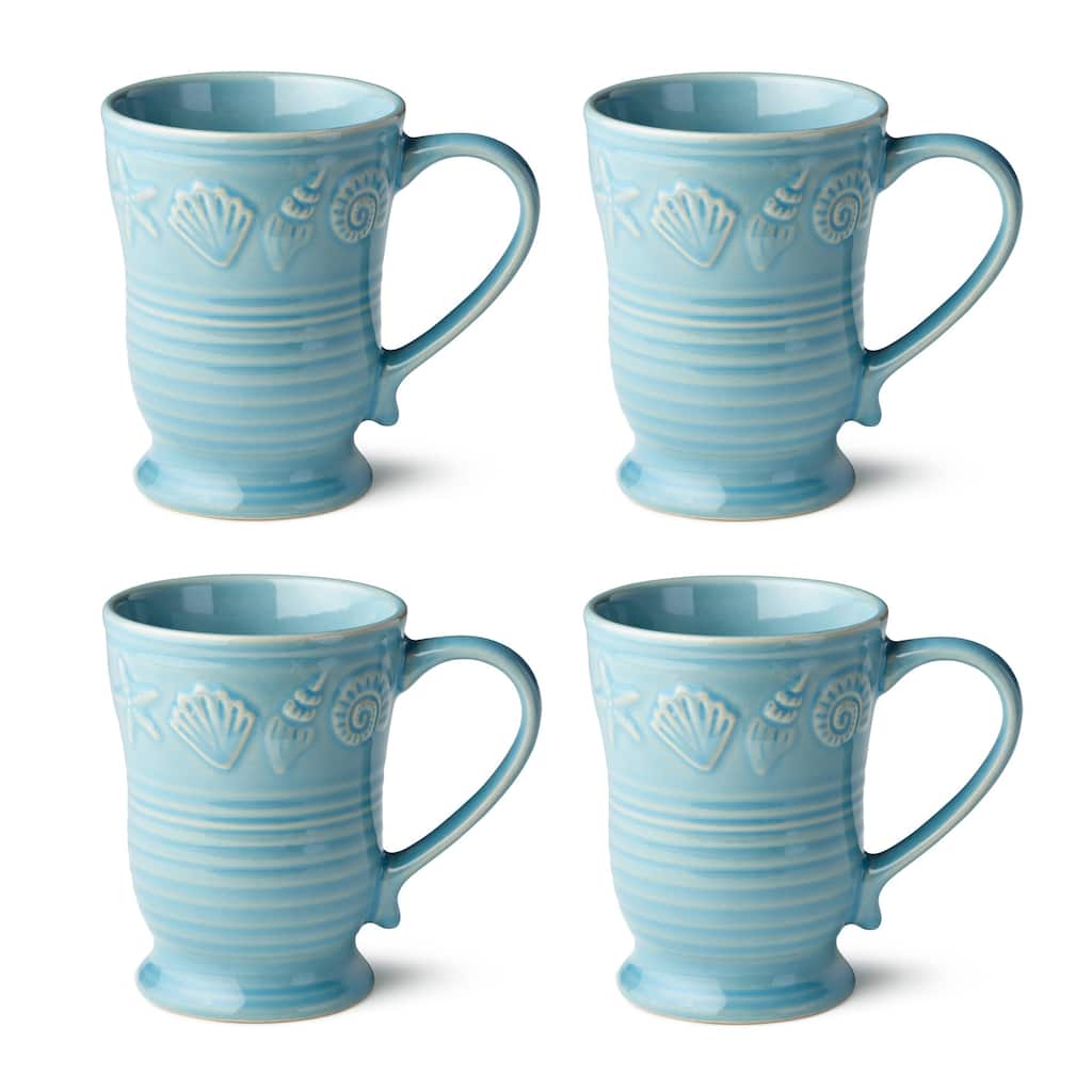 Certified International Coastline Blue 18 oz. Mugs, Set of 4