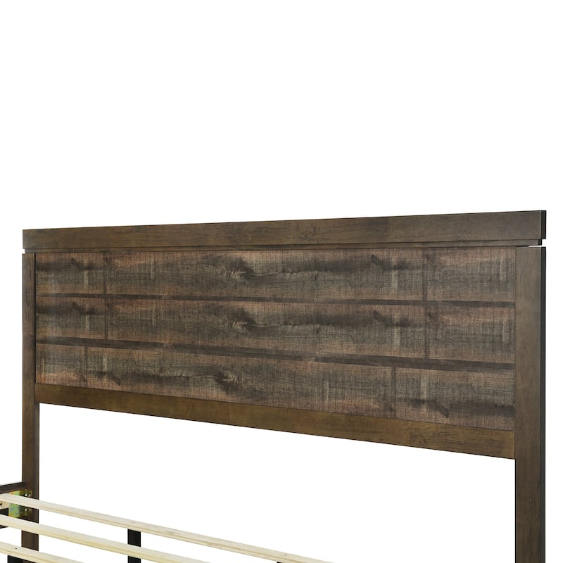 Vintage Farmhouse Style Platform Bed with 10 Wooden Slats Support for Bedroom
