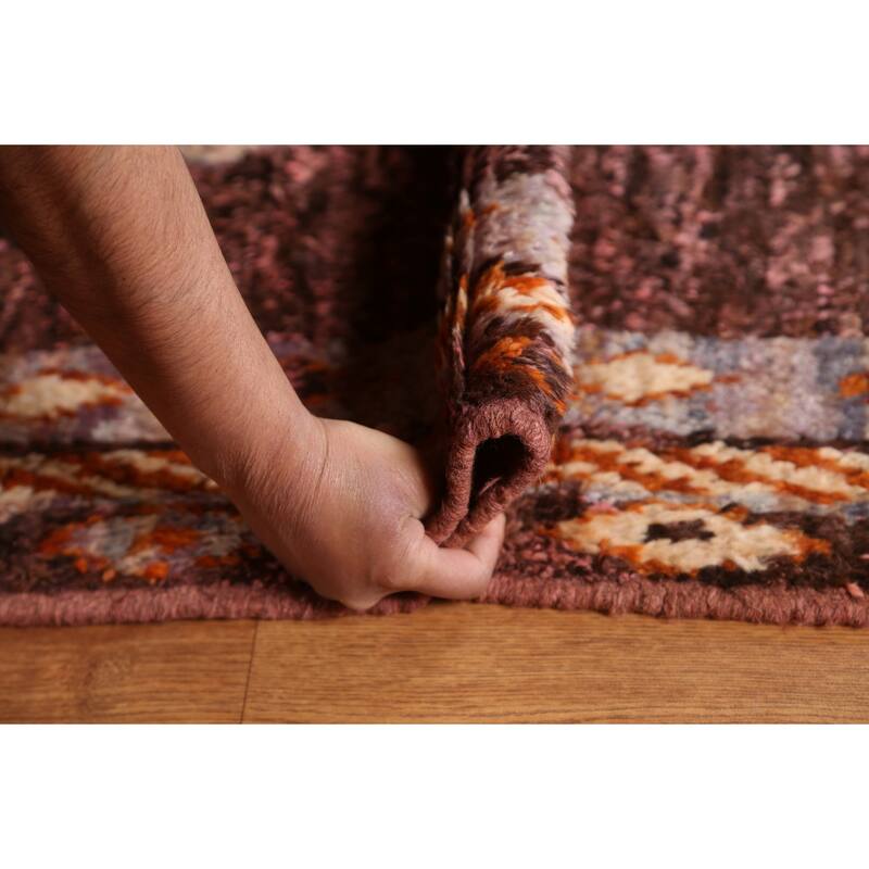 Hand Knotted Oriental 100% Wool Carpet Modern Geometric Pink Moroccan Area Rug - 8' 1'' X 5' 8''