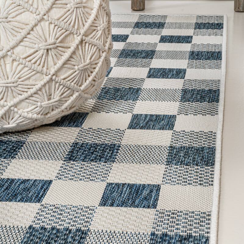 JONATHAN Y Biot Traditional Geometric Bold Gingham Black/Cream Indoor/Outdoor Area Rug
