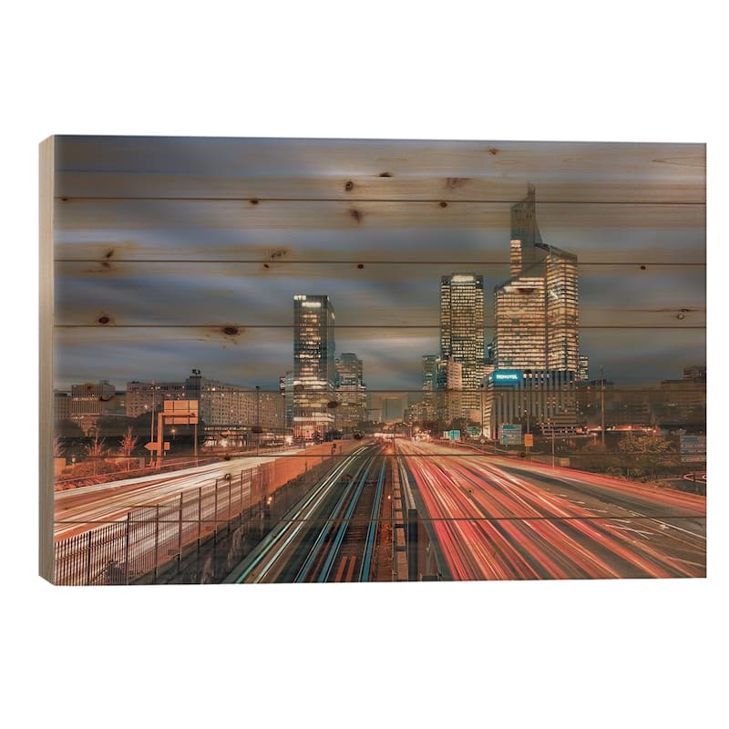 Night In The City Print On Wood by Manjik Pictures - Multi-Color - 18x26x1.5