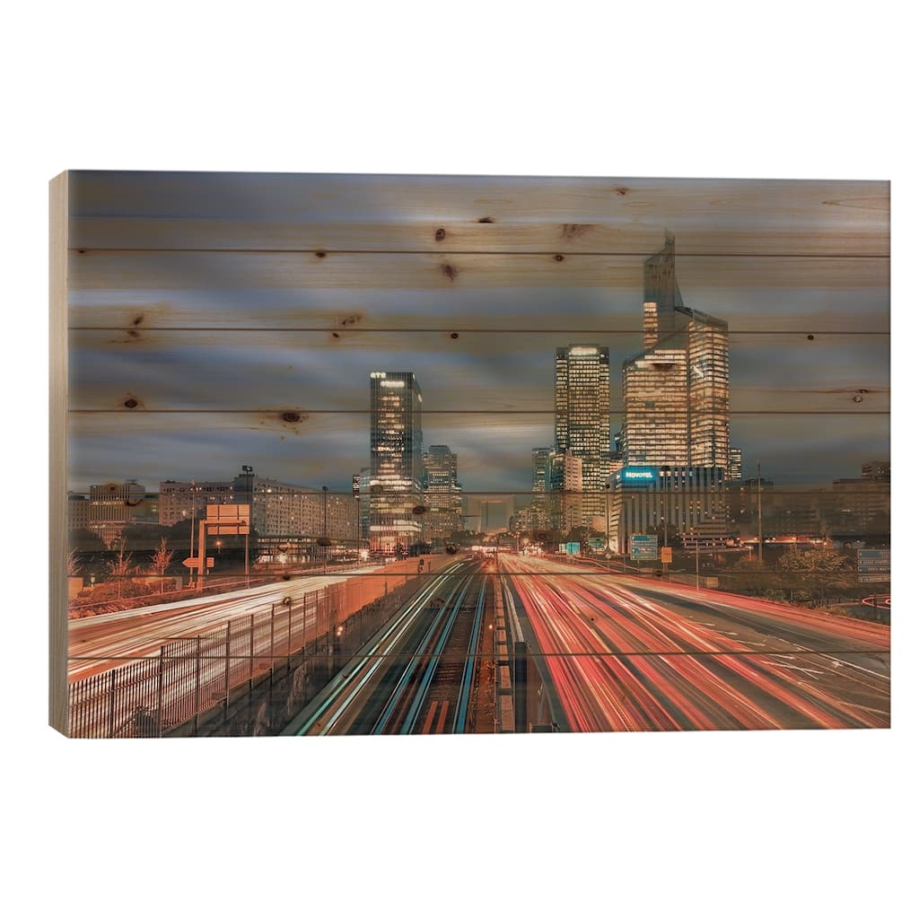 Night In The City Print On Wood by Manjik Pictures - Multi-Color