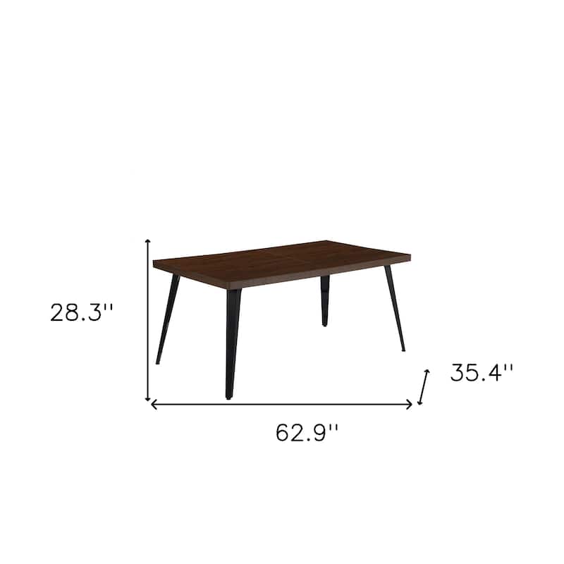 HomeRoots 63" Dark Brown and Black Wood and Steel Dining Table - 62.90 in. x 28.30 in. x 35.40 in.