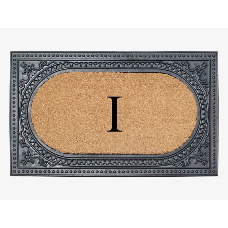A1HC First Impression Carson Rubber and Coir 24" X 39", Heavy Duty, Easy to Clean Outdoor Monogrammed Doormat - Black - Monogrammed I