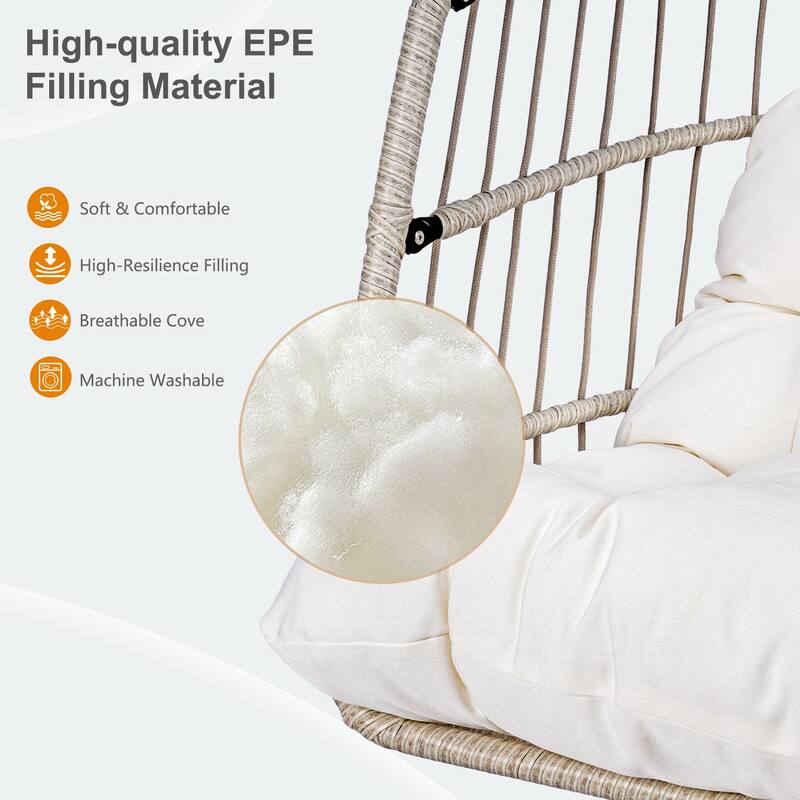 Hanging Chair PE Hanging Chair with Stainless Steel Suspension kit, Outdoor Garden Rattan Egg Swing Chair with Cushion