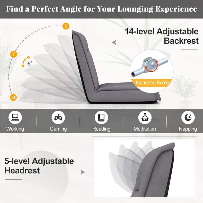 Gymax Folding Floor Chair Convertible Lazy Sofa Chair w/ Adjustable