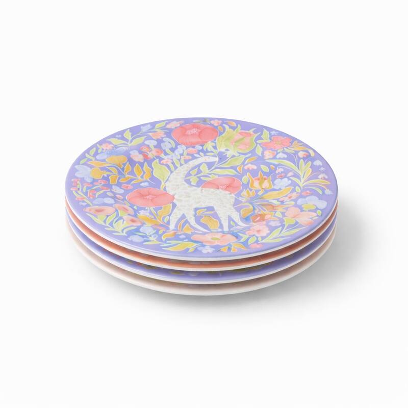 Certified International Menagerie 9" Salad/Dessert Plates, Set of 4 Assorted Designs - 9.00"L x 9.00"W x 1.00"H