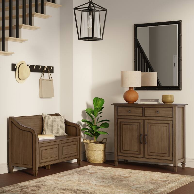 WYNDENHALL Hampshire Solid Wood 42" Wide Storage Bench & 40" Wide Storage Cabinet - Rustic Natural Aged Brown
