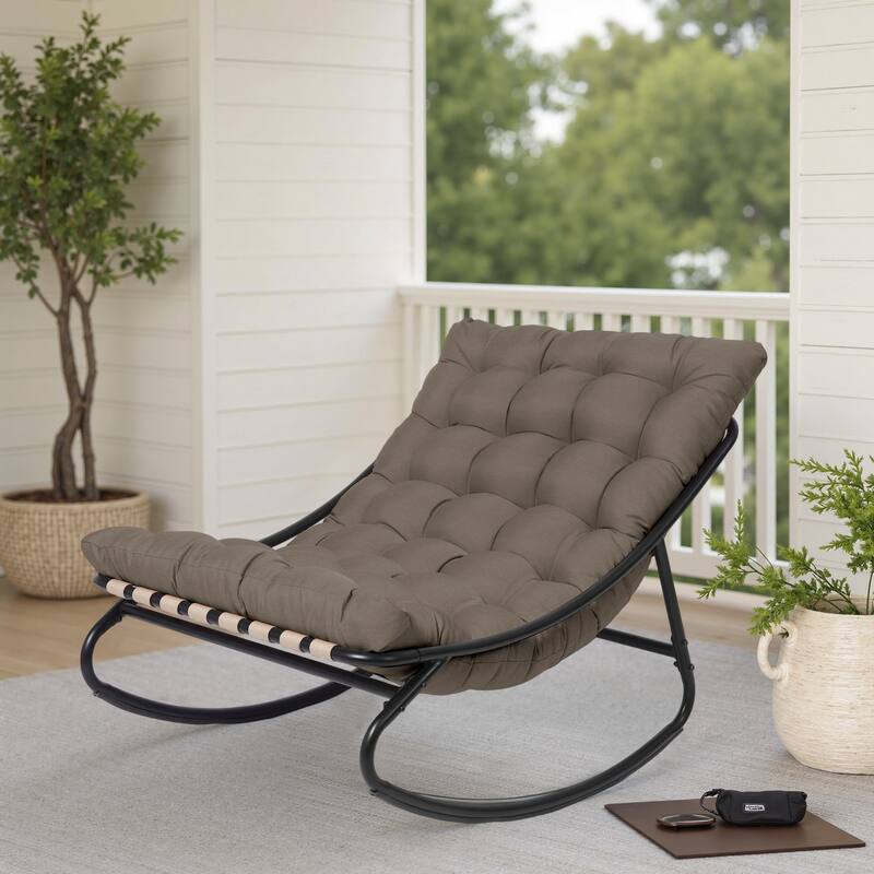 Outdoor Metal Frame Rocking Chair with Water-Resistant Cushions