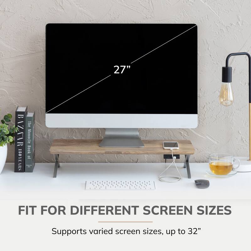 Jani Wood Monitor Stand Riser Desk - Ergonomic Design Stand, Desktop Organizer Table for Home, Office Workspace, Gaming Desk