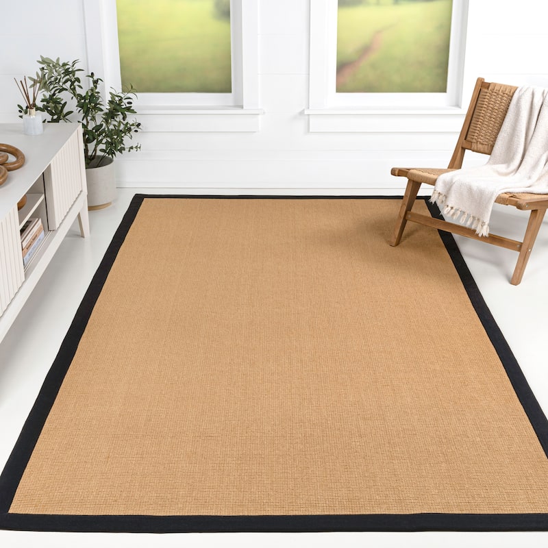 Camden Farmhouse Cottage Border Jute Area Rug - Natural/Black - 8 X 10