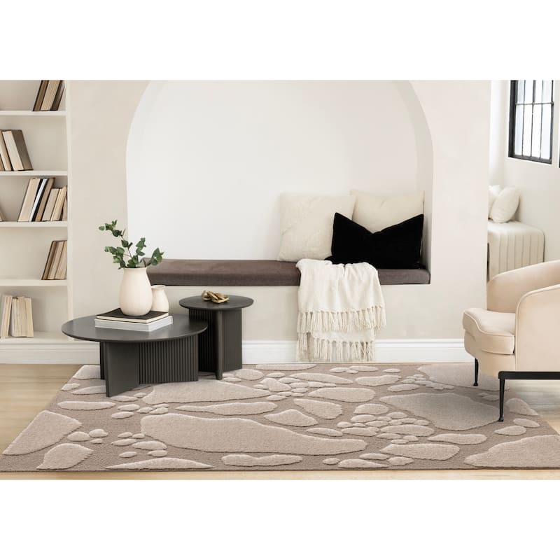 Luxurious Taupe Sand Stepping Stones High-Low Textured Rug
