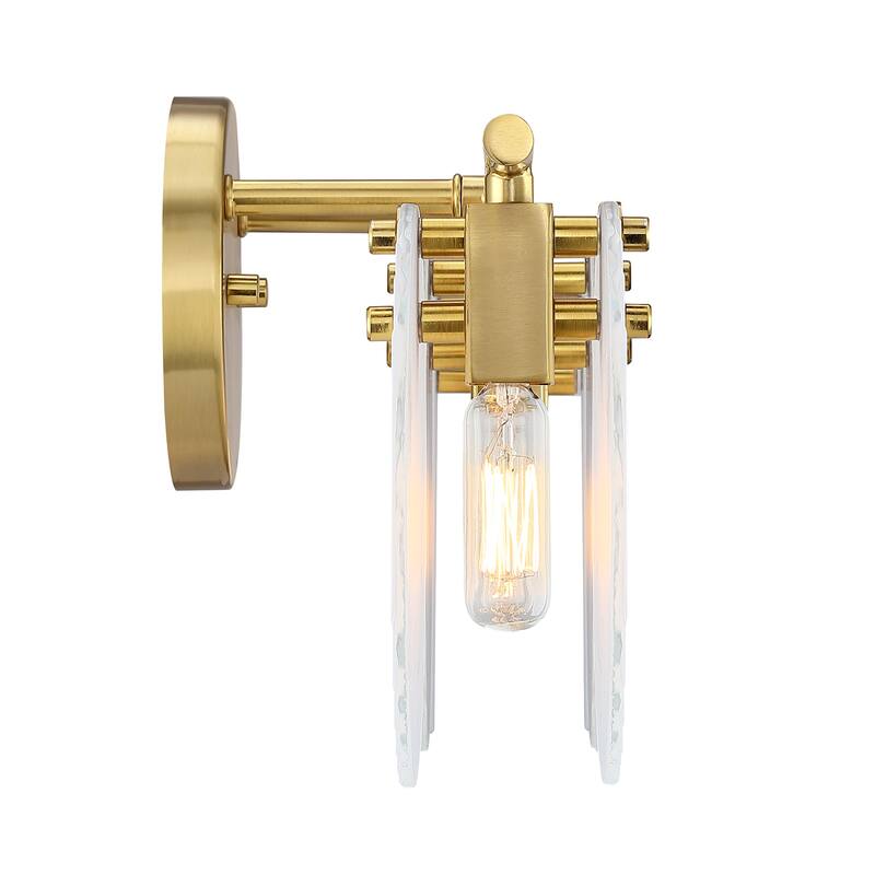 Sky Fall 25 in. 3-Light Brushed Gold Vanity Light with Etched Fluted Glass Shades for Bathrooms