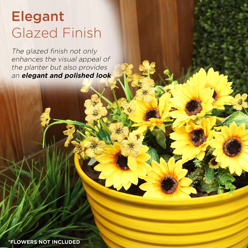 16" Yellow Glazed Planter