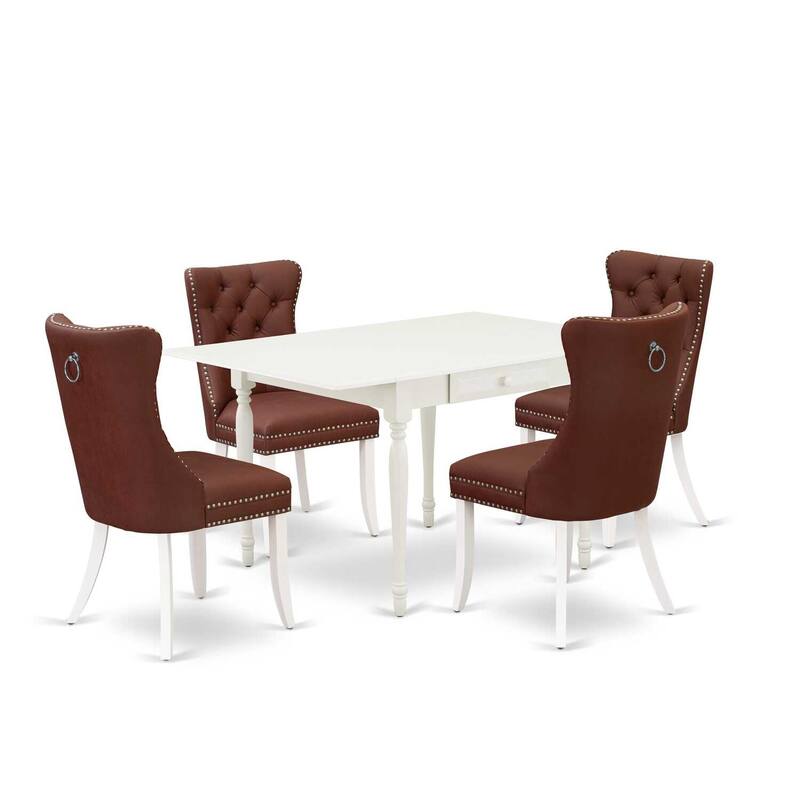5-Piece Linen White Finish Solid Wood Top - Rectangular Upholstered Dining Room Set - Seats 4