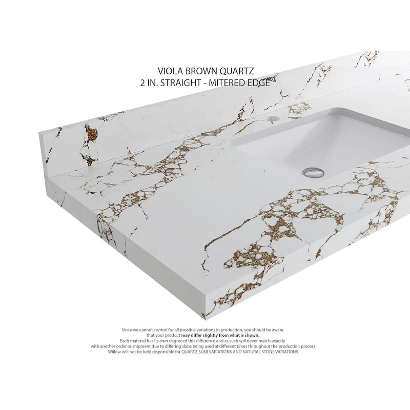 Willow Collections 36 x 22 Sonoma Oak Wood Center Sink Right Bathroom Vanity with Quartz or Marble Countertop