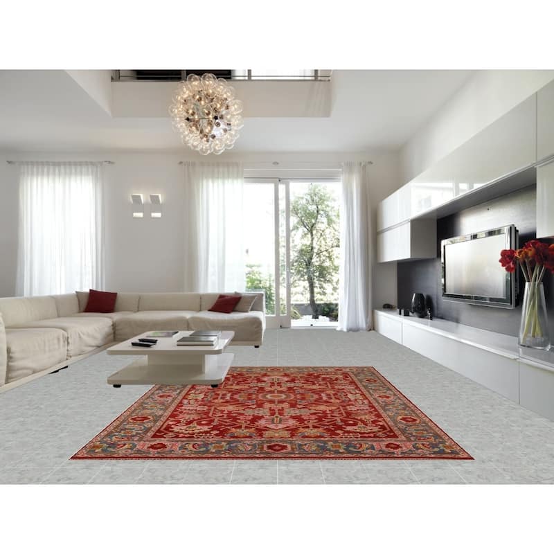 All-Over Red Oushak Indian Area Rug Handmade Wool Carpet - 8'10"x 11'8"