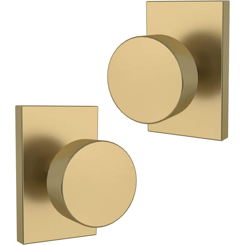 Mega Handles LAURA Dummy Round Door Knob with Slim Square Plate | Non-Turning, Reversible Handing | Easy to Install - Satin Brass