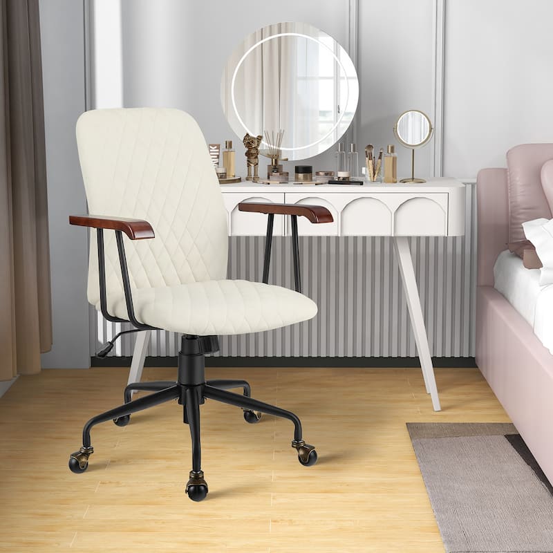 Gymax Velvet Home Office Chair Swivel Adjustable Task Chair w/ Wooden