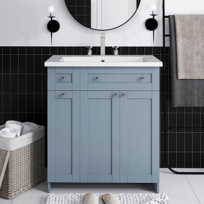 30 Inch MDF Freestanding Bathroom Vanity Set in White/ Grey/ Blue