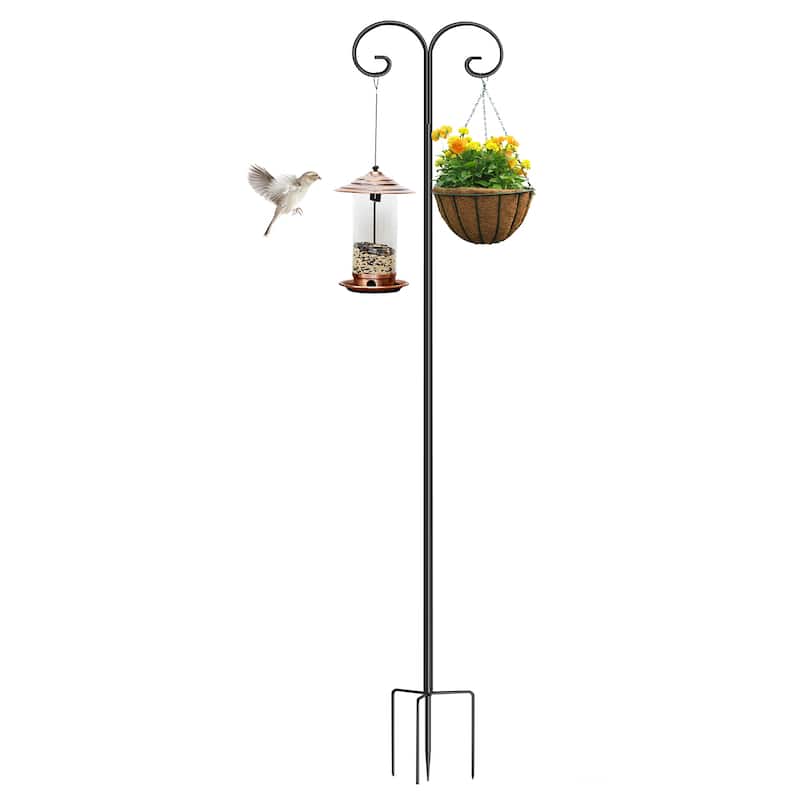 75" Adjustable Shepherds Hook Steel for Hanging Plant, Bird Feeders - 75" H - Black
