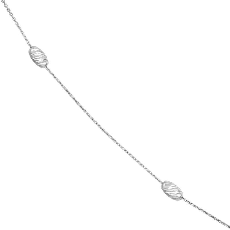 Curata 925 Sterling Silver 36" Etched Oval Bead Station Long Cable Chain Necklace