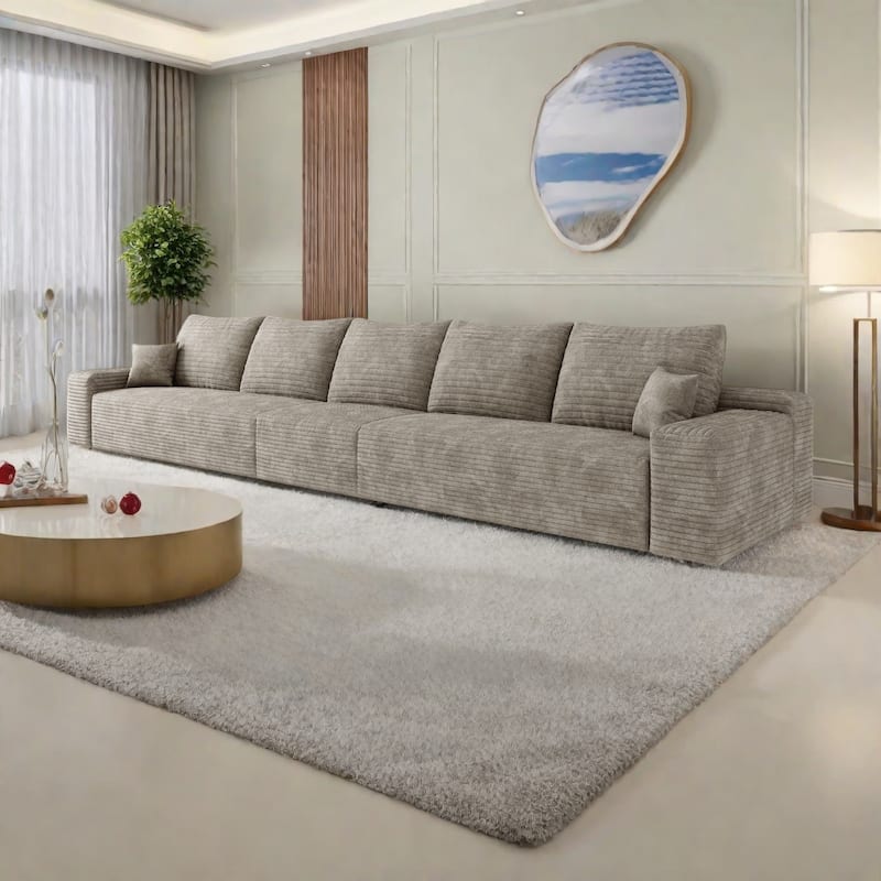 168"Foam 6-Seater Sofa - Plush Corduroy Cloud Couch with Recliner and High-Resilience Foam - Camel
