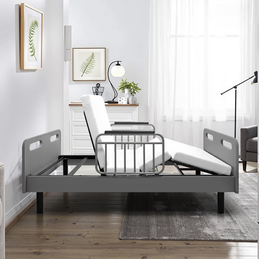 Electric Adjustable Hospital Bed for Home Use with Wired Remote Control, Memory Foam Folding Mattress & Safety Side Rails